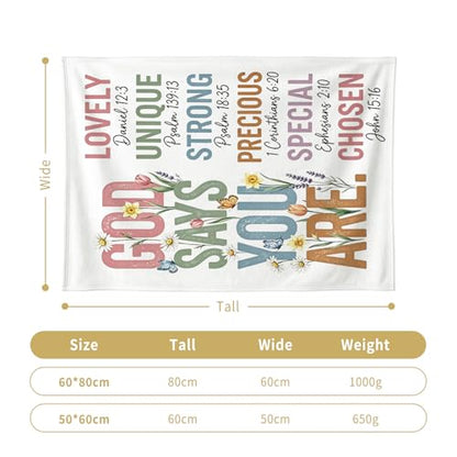 God Says You are Floral Throw Blanket, Inspirational Bible Verse Blanket, Christian Religious Prayer Blanket, 50 x 60 Inch - color: God Says You Are, size: 50*60IN