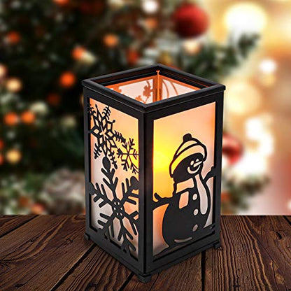 Decorative Led Candle Lantern with Timer Rustic Candle Lantern with Twelve Magnetic Seasonal Themed Panels ,5 x 5 x 8.5" Black