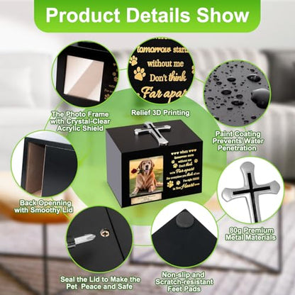 Handmade Pet Urns for Dog or Cat,Wooden Waterproof Memorial Pet Keepsakes Urns,Pet Ashes Box with Photo Frame,Decorative Cross, Honoring Your Beloved Pets,Pet Sympathy Remembrance Gift