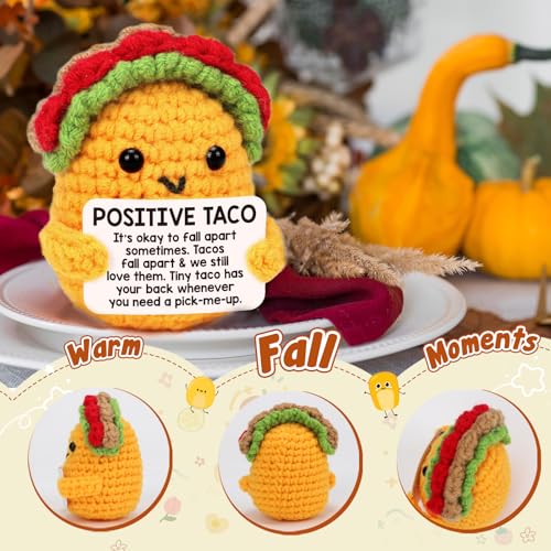 Positive Crochet Taco Christmas Birthday Gifts for Women Men Self Care Card Teacher Back to School Fall Decoration for Home Adult Kids Son Mom Dad Daughter Sister Friend Coworkers Inspirational Gift - style: Pick-me-up