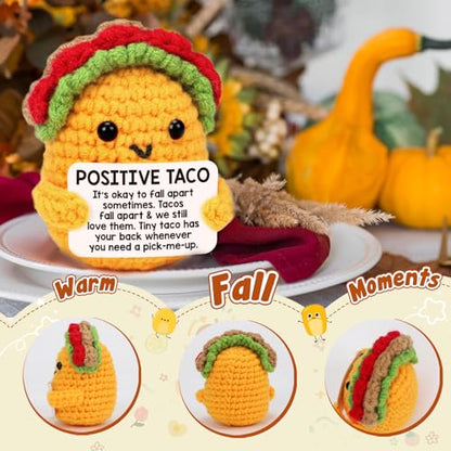 Positive Crochet Taco Christmas Birthday Gifts for Women Men Self Care Card Teacher Back to School Fall Decoration for Home Adult Kids Son Mom Dad Daughter Sister Friend Coworkers Inspirational Gift - style: Pick-me-up