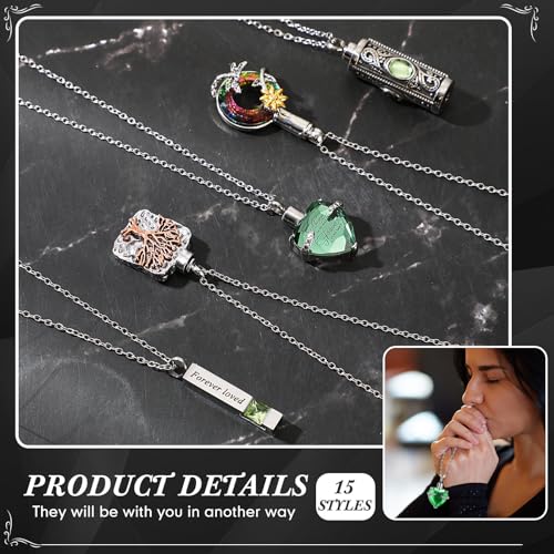 15 Pcs Urn Necklace for Ashes Women Keepsake Cremation Jewelry Stainless Steel Cross Heart Cubic Locket Ashes Necklace for Human Loved One - color: Green