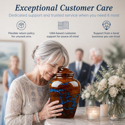 Handcrafted Rosewood Cremation Urn for Human Ashes – 50 Cubic Inches Funeral Memorial Urn for Adult Women & Men, Elegant Wooden Memorial Ashes Urn with Blue Resin Inlay, Funeral Urn for Loved Ones - size: STANDARD 50 Cu inch