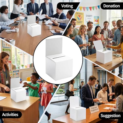 15 Pack Raffle Box Ballot Box with Slot, 6 x 6 x 6 Inch White Cardboard Suggestion Box with Removable Header, for Collecting Business Card Voting Contest Fundraising Donation and Suggestion - color: White, size: 15Pack