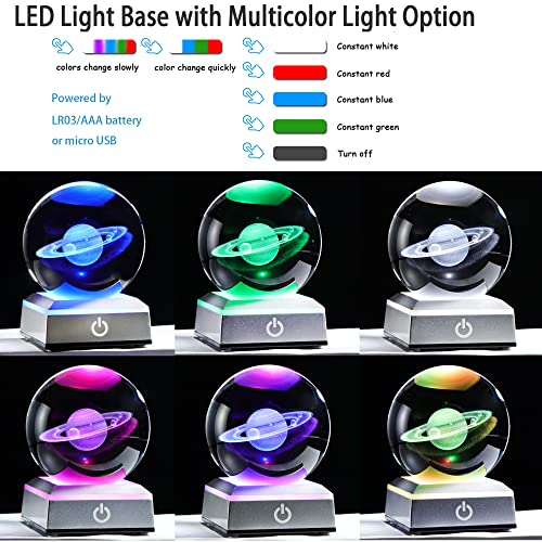 3D Saturn Crystal Ball, Astronomy Physics Science Gifts Planet Lamp, 3.15'' - color: Saturn