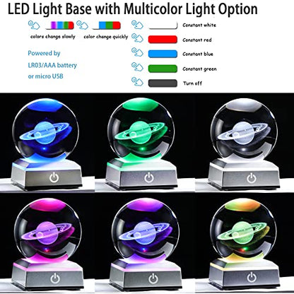 3D Saturn Crystal Ball, Astronomy Physics Science Gifts Planet Lamp, 3.15'' - color: Saturn