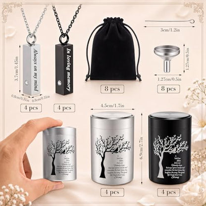 8 Sets Family Tree 3 Inches Urns Necklace for Human Ashes Small Cremation Urn Keepsake of Loved One Pet Ash Holder for Sharing Memorial a Limb Has Fallen from The Family Tree (Stylish)