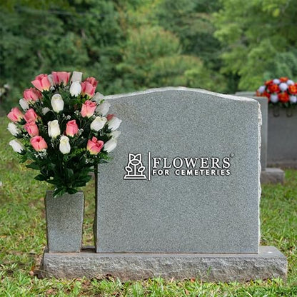 Artificial Cemetery Flowers - Gravesite Flowers - Cream Pink Roses - color: Cream and White Roses, size: (1) Bouquet