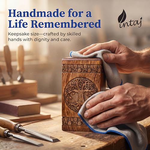 Wooden Cremation Urn for Human Ashes, 20 Cu in, Keepsake, Rosewood | Hand-carved solid sheesham rosewood, screw-locked sliding base, engraving available, holds a small share of ashes, to 20 lb - color: Rosewood, size: Keepsake - 3.50Hx2.00W (6.50 Cu/In)