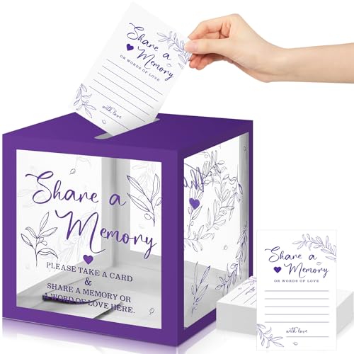 Pajean 50 Pcs Greenery Share a Memory Card, Celebration of Life Cards Box - color: Purple