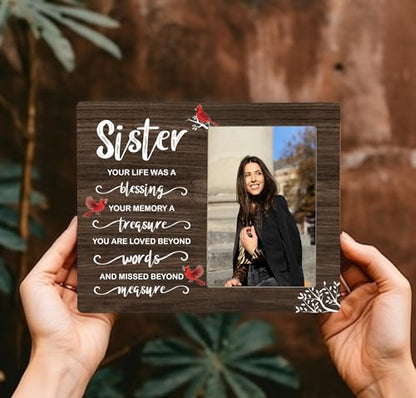 Sister Memorial Wooden Picture Frame, In Loving Memory Remembrance Photo Frame Gifts for Sister, Bereavement Sympathy Wooden Frame for Loss of Sister, 4x6 inch Photo - style: Sister Memorial Frame
