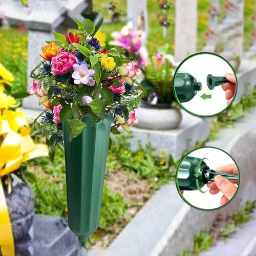 21 Pack Cemetery Vases for Grave Memorial Flower Vase Plastic Cemetery Vases with Spikes Flower Holder for Cemetery - size: 21