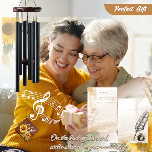 Wind Chimes for Outside, 36“ Sunflower Wind Chime for Friends Bestie Family & Loved One, Christmas Windchime Thank You Gifts with You are My Sunshine Saying - size: 36" SF