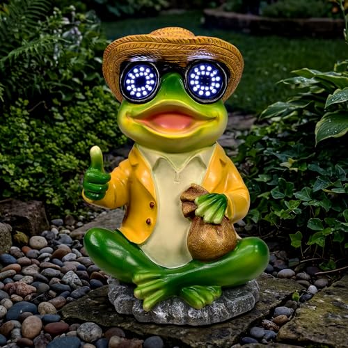 Solar Garden Decor Outdoor Frog Statues with Blinking Eyes | Funny Frog Sculptures Cute Resin Figurine Decoration for Outside Patio Porch Yard Balcony Lawn Gifts for Mom Women - color: Money Bag Frog