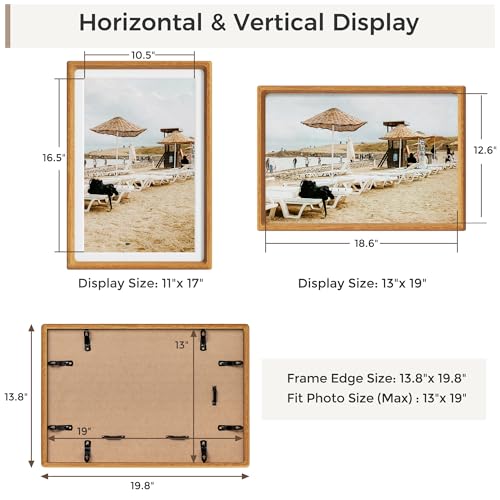 Heimlove 13x19 Picture Frames Natural Teak,Original Wood Hand Make Crafted Certificate Frame with Mat to 11x17 Graduation Picture Display,Family Picture,Wedding Picture,Diploma,Photo Wall Mounted - color: Natural Teak, size: 13"x19"|mat to 11"x17"