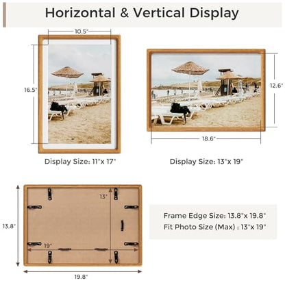 Heimlove 13x19 Picture Frames Natural Teak,Original Wood Hand Make Crafted Certificate Frame with Mat to 11x17 Graduation Picture Display,Family Picture,Wedding Picture,Diploma,Photo Wall Mounted - color: Natural Teak, size: 13"x19"|mat to 11"x17"