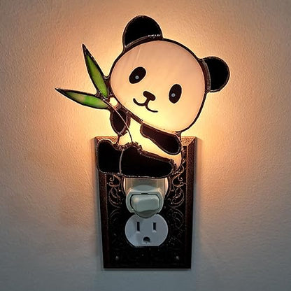 Gift Essentials Panda Plug-in Night Light - Stained Glass Nightlight | Panda Stained Glass Plug-in Nightlight with On/Off Rocker Switch. Includes One 4-Watt Replaceable Warm-Glow Bulb. - color: Panda
