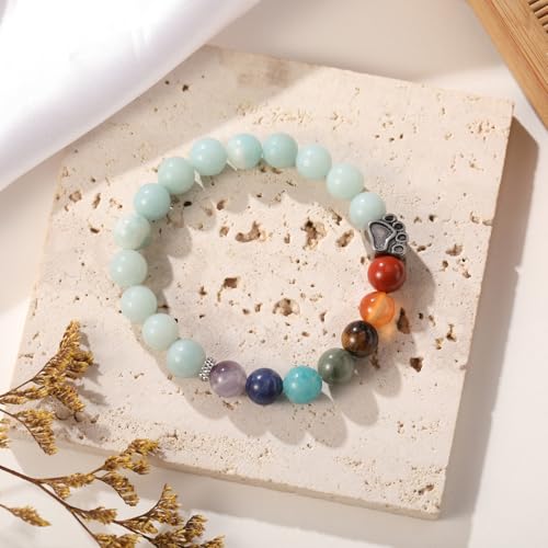 Pet Memorial Gifts for Dogs, Rainbow Bridge Paw Print Beaded Bracelet in Memory of Dog, Cats Passed Away Bereavement Gifts, Pet Cat Loss Sympathy Gift Remembrance Jewelry, Amazonite, S - color: Amazonite&Rainbow