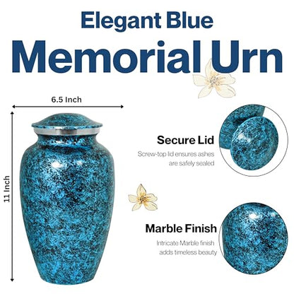 Alpha Living Home Cremation Urn for Human Ashes, Blue, Adult - color: Dark Blue/Silver/Black, size: Classic Marble 11"H x 6"W