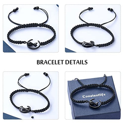 constantlife Cat Cremation Urn Bracelet for Pet Ashes Handmade Braided Rope Adjustable Bangle Stainless Steel Urn Bangle Memorial Jewelry - color: Black