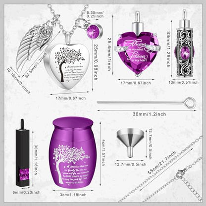 Shimeyao Set of 8 Small Urns for Human Ashes Cremation Urns Keepsake Ash Holders Family Tree Memorial Heart Locket Waterproof for Adults Women Men Loved Ones(Purple) - color: Purple