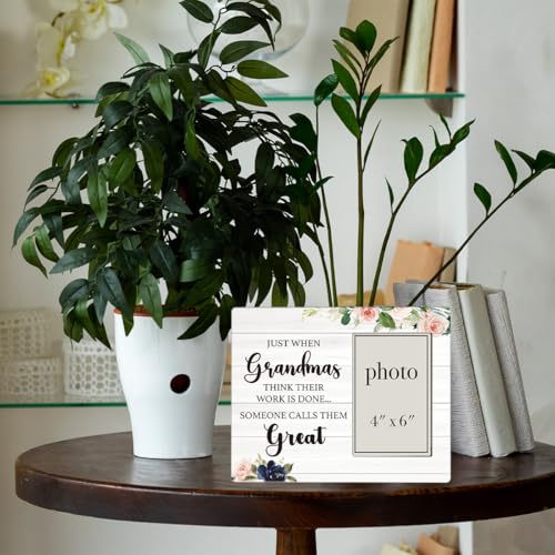 Great Grandma Baby Announcement Picture Frame, New Grandma Gifts | Just When Grandmas Think Their Work Is Done Someone Calls Them Great, Wood Picture Frame, 4 x 6 Inch Photo - color: grandma