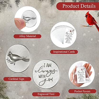 Fumete 50 Set Cardinal Memorial Coins Angel Sign Gifts Set Celebration of Life Decoration Include Cardinal Funeral Pocket Token Memorial Sign Poem Cards White Organza Bags for Funeral Memory Presents