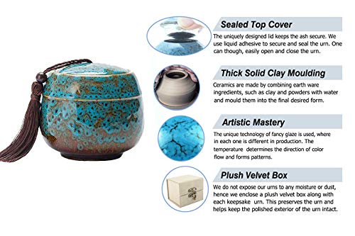 Small Ceramics Urn, Keepsake Urns for Human Ashes, Mini Cremation Urns - Fits a Small Amount of Cremated Remains - Display Burial at Home or Office Decor