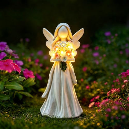 Goodeco Solar Angel Statue with Bouquet LED Light Garden Decor - color: White Angel