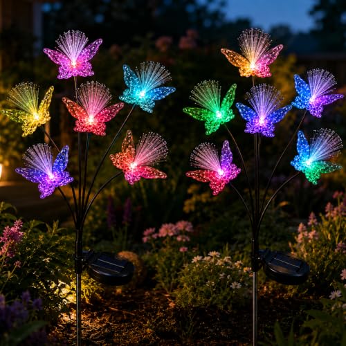 2 Pack Solar Garden Lights, Solar Butterfly Swaying Light for Outside, New Upgraded Outdoor Waterproof Light for Garden Patio Yard Front Porch Decor - color: Butterfly