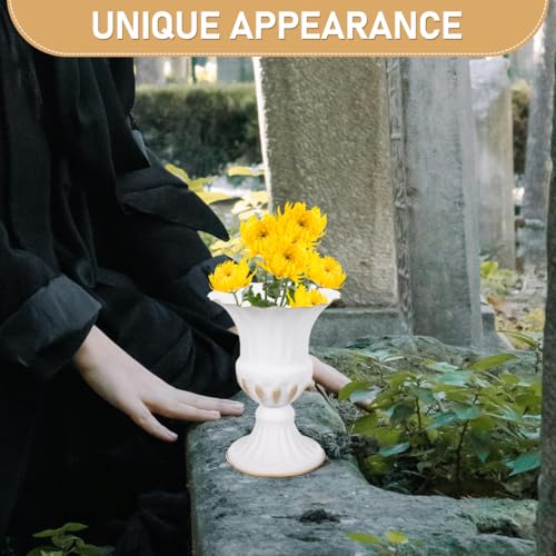 ARTIBETTER Cemetery Memorial Vase 2 Pack Iron Urn with Stable Base for Outdoor Lawn Garden Headstone Flower Holders