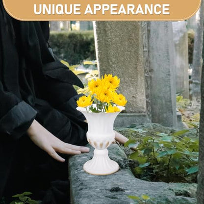 ARTIBETTER Cemetery Memorial Vase 2 Pack Iron Urn with Stable Base for Outdoor Lawn Garden Headstone Flower Holders