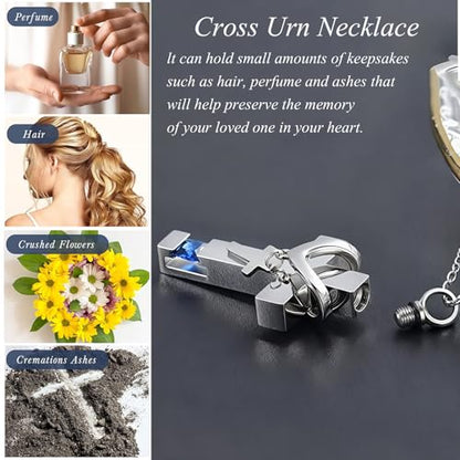 6 Pcs Cremation Cross Urn Necklace for Ashes Cremation jewelry Small Cremation Keepsake Urn Sharing Urns with Necklace pendant Urn - color: 6Pcs-Purple