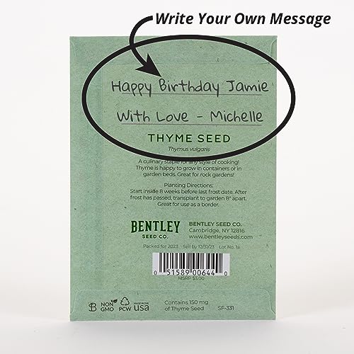 It's Birthday Thyme - Thyme Seed Packets - 25 Packets - Herb Seeds - Garden Seed to Grow Live Plants - A Beautiful Valentines Gift - Bentley Seed Co. - style: Birthday Thyme