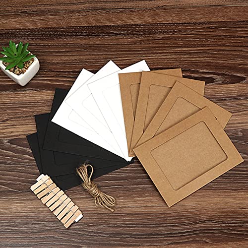 Loxuezx Cardboard Picture Frames, 4x6 Paper Photo Frame Collage Wall Decor, Photo String with Clips, Black 10.2x15.2cm - color: Black 30P