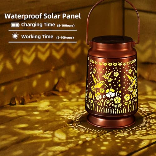 Solar Lanterns Outdoor Waterproof Gifts for Women Grandma Gifts | HanGing Solar Lantern for Mom Hummingbird Garden Decor Solar Hanging Lantern Metal for Patio Yard Festival Pathway Landscape - style: Hummingbird