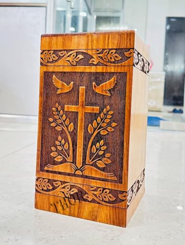 THOR INSTRUMENTS Wooden Cross Carved Adult urn bird Wood Cremation Urns Decorative Urns Rosewood Urn for Human Ashes Male and Female Handmade Urn for Large Ashes Burial Urns