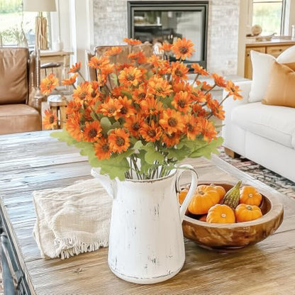 4 Pcs Artificial Fall Flowers Mum Bush Artificial Daisy Mums Flowers Bulk Orange Daisy Artificial Flowers Chrysanthemums Silk Flowers Autumn for Outside Cemetery Table Thanksgiving Harvest - color: Orange
