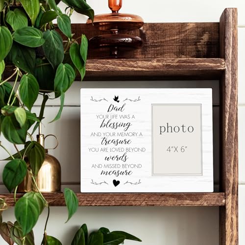Dad Memorial Picture Frames, Memorial Photo Frame for Loss of Father, Sympathy Bereavement Gifts, Remembrance of Father, Dad Loss Condolence Gift (4x6 Inch Photo) - color: loss of dad