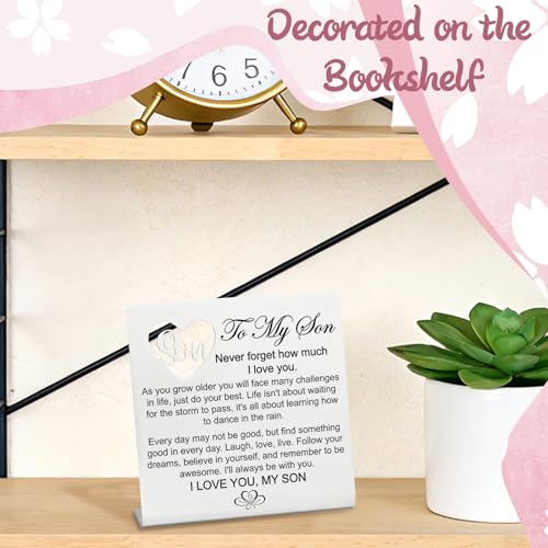 Stainless Steel Desk Plaque with Encouragement Quote, Inspirational Desk Decor Sign for Son from Mom, Heartwarming Present for Son on Birthday, Sentimental Keepsake for Sonny from Mum, Hss14 - style: Encouragement