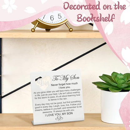 Stainless Steel Desk Plaque with Encouragement Quote, Inspirational Desk Decor Sign for Son from Mom, Heartwarming Present for Son on Birthday, Sentimental Keepsake for Sonny from Mum, Hss14 - style: Encouragement