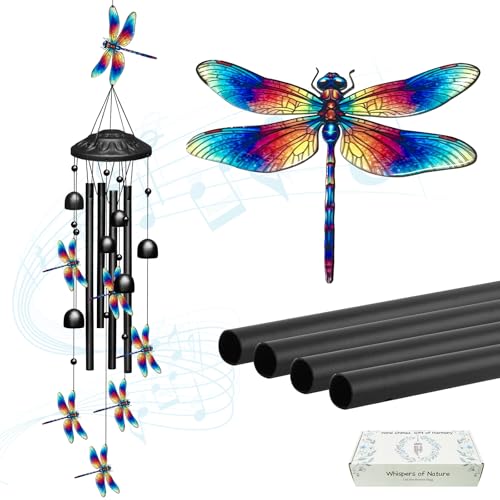TIANCENTRAL H Metal Dragonfly Wind Chimes Hanging Outdoor Garden Yard Decor | Weather-Resistant Metal,Soothing Tones,Dragonfly Design,Easy Hang,Patio Porch Lawn Decor,Gift for Garden Nature Lovers - color: Bluered