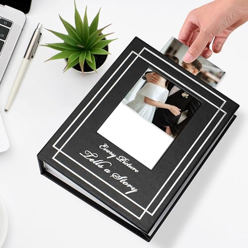 Photo Album 4x6 50 Photos Leather Cover Wedding Photo Albums Extra Large Capacity Picture Book with Beautiful Prints Presents for Wedding Baby Vacation Black - color: Black, size: 50 Pockets