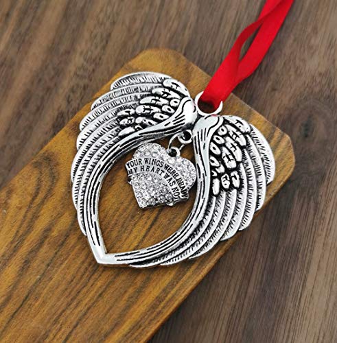 Memorial Gifts, Remembrance Sympathy Gifts for Loss of Loved One Silver Angel Wings Christmas Ornament, Your Wings were Ready But My Heart was Not Decoration