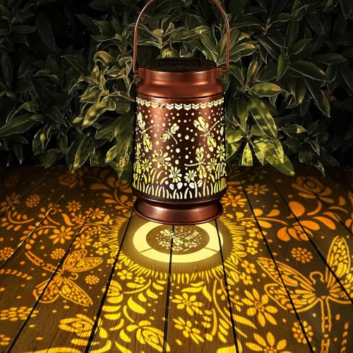 Solar Lanterns Outdoor Waterproof Gifts for Women Grandma Gifts | HanGing Solar Lantern for Mom Dragonfly Garden Decor Solar Hanging Lantern Metal for Patio Yard Festival Pathway Landscape - style: Dragonfly