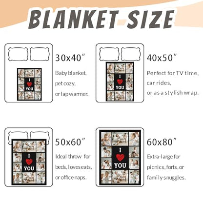 Custom Blanket with Picture Text, Personalized 10 Photo Blanket, HD Printing Customized Flannel Throw Blanket Gifts for Mom Dad Couple Girlfriend Boyfriend Wife Husband Christmas - color: 10-photo