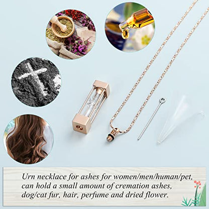 Imrsanl Glass Hourglass Urn Necklace Cremation Jewelry for Ashes - color: Rose Gold