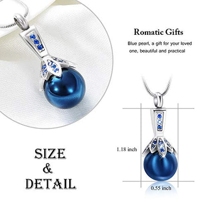 Memorial Jewelry Pearl Urn Necklace - Cremation Ashes Holder Keepsake for Women - color: Blue-2