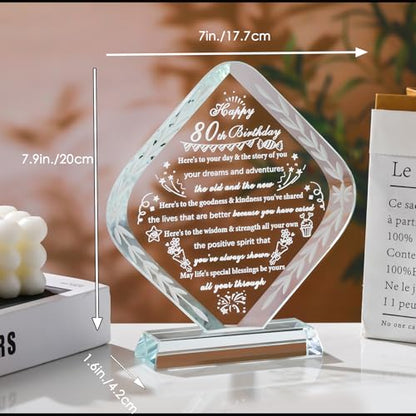 YWHL 80th Birthday Gifts for Women Men Crystal Gift for 80 Year Old Happy 80th Birthday Presents Ideas for Mom Grandma Wife - style: 80th Birthday Gifts