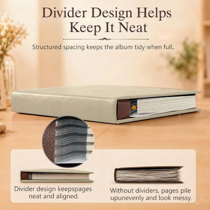 Zoview Self-Adhesive Photo Album, Dust-free, glue free and waterproof Scrapbook Album, Family album, Leather Cover, Hand Made DIY Albums Holds 3x5, 4x6, 5x7, 6x8,8x10 photos (Oatmeal, Large) - color: Oatmeal, size: Large